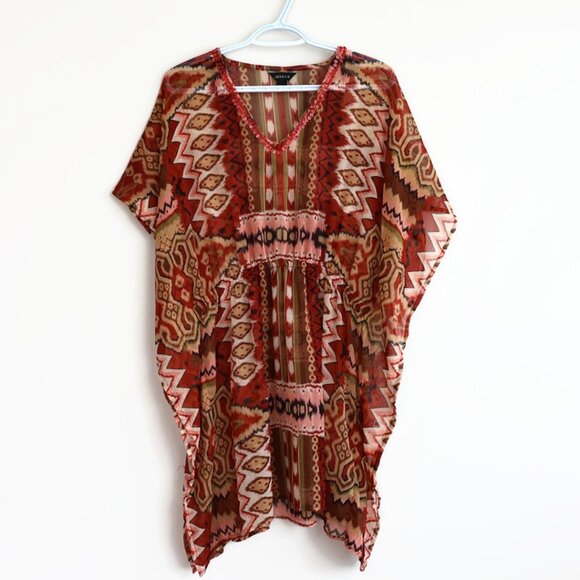 Beach Cover-up -  Size  S/M - Burnt Orange, Pink and Cream - Jessica - Picture 1 of 11